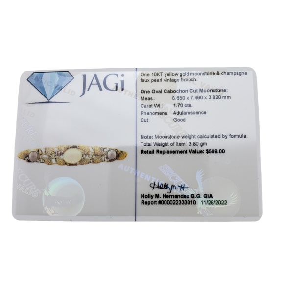 Vintage 10 Karat Yellow Gold Moonstone and Pearl Brooch/Pin #13333 - Picture 7 of 7